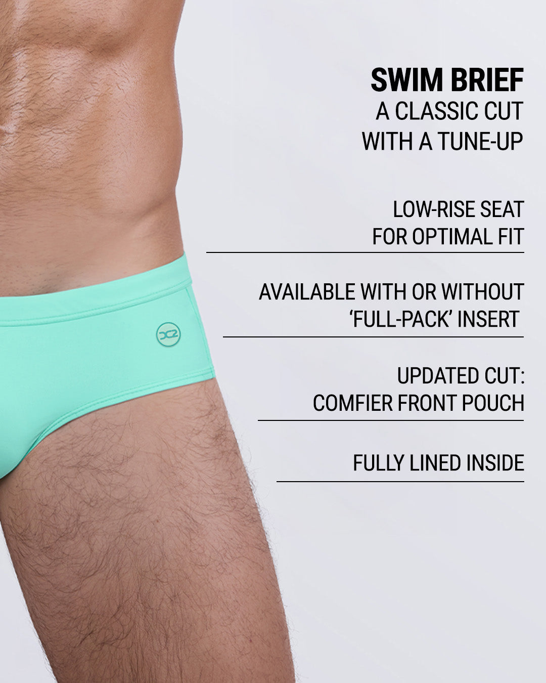 This men’s swimsuit features a low-rise seat for an optimal fit, is available with or without the signature ‘Full-Pack’ insert, includes a comfier front pouch, and is fully lined inside for premium comfort and support.