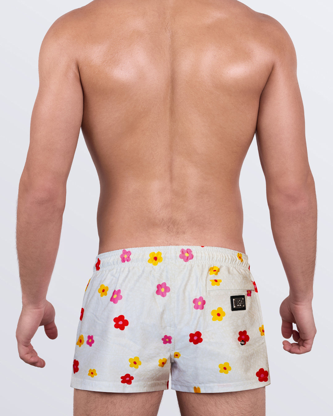 DC2 Buy Myself Flowers (Cool) Poolside Shorts — back view showcasing zip pocket and full floral pattern.