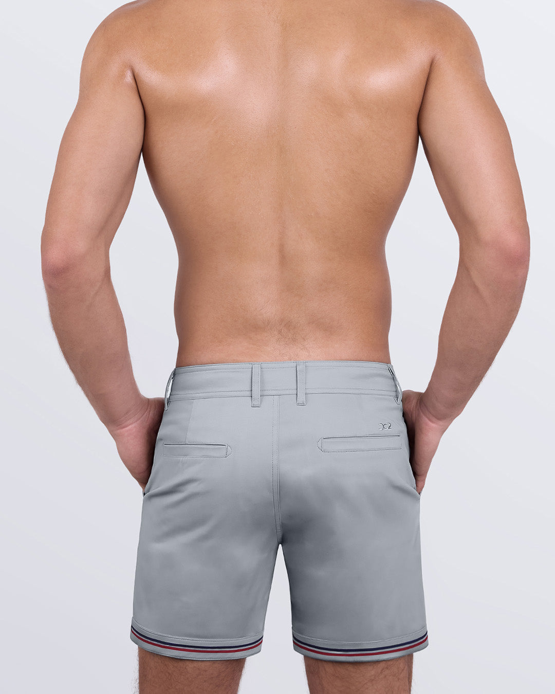 DC2 Deep Grey Shorts — back view featuring welt pockets and signature embroidered DC2 logo.