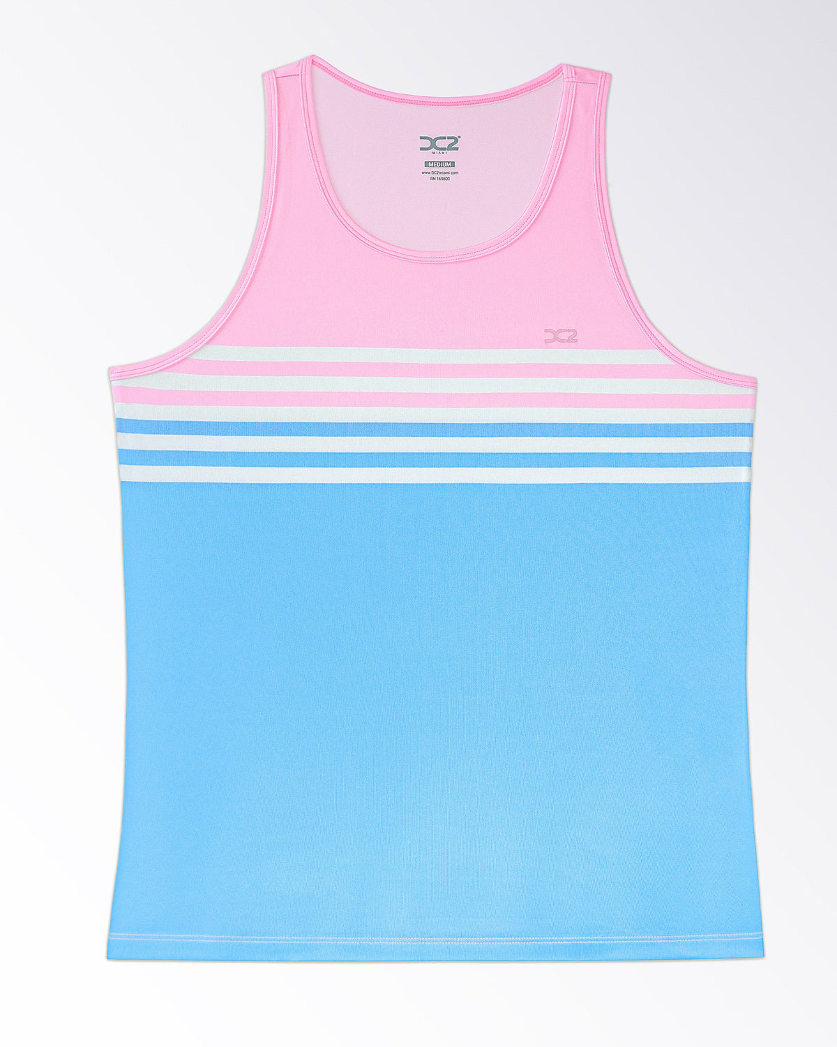 Equinox Pastels Gym Tank Top — gradient color transition, horizontal stripe placement, and lightweight breathable construction.