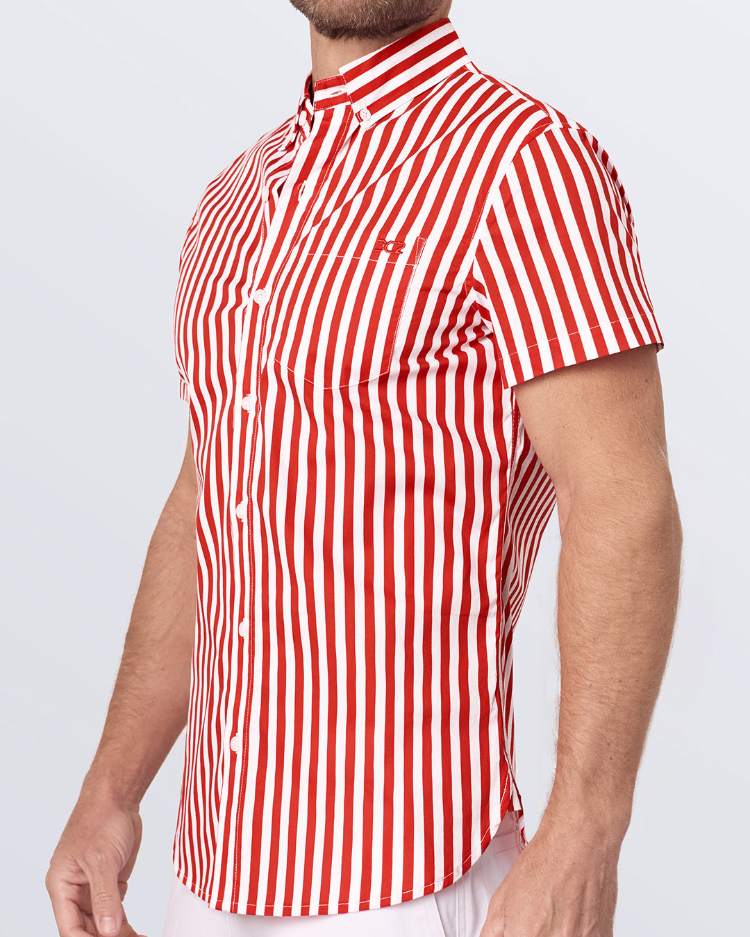 Slim-fit red striped cotton shirt with chest pocket – FAST LINES Rapid Red by DC2 Miami.
