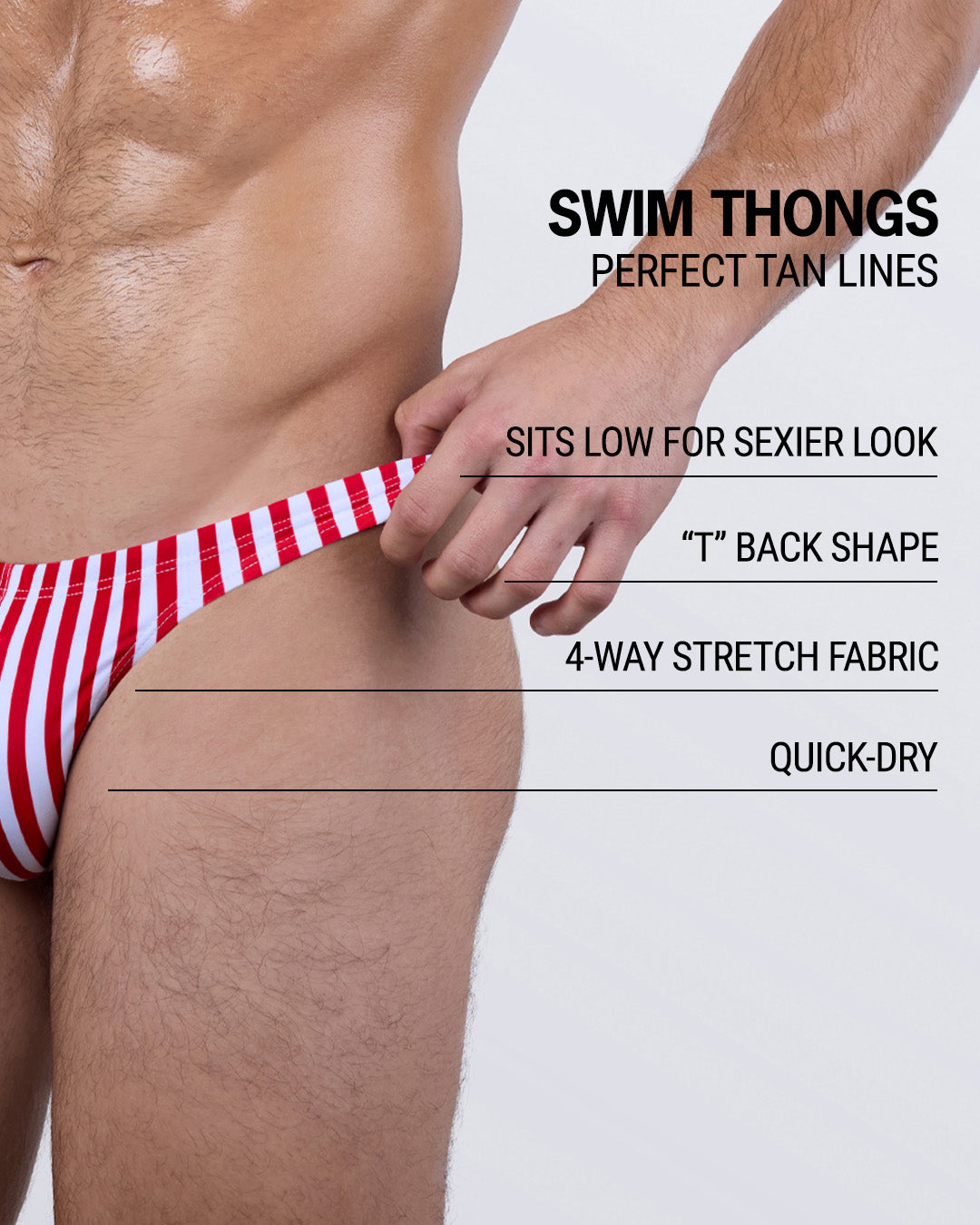 FAST LINES (RAPID RED) men’s thong swimsuit by DC2 BANG! Miami – features low-rise front, T-back shape, 4-way stretch fabric, and quick-dry tech for bold beachwear.