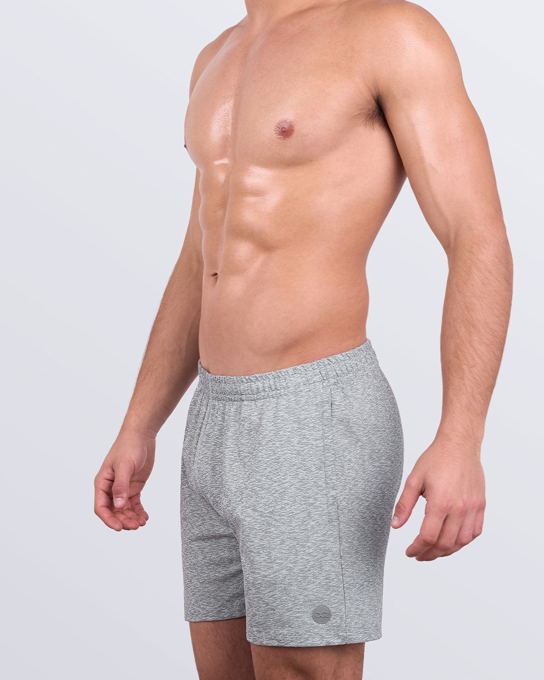 DC2 GREY ANATOMY Jogger Shorts — side profile worn by model, featuring ergonomic design and angled pocket seam.