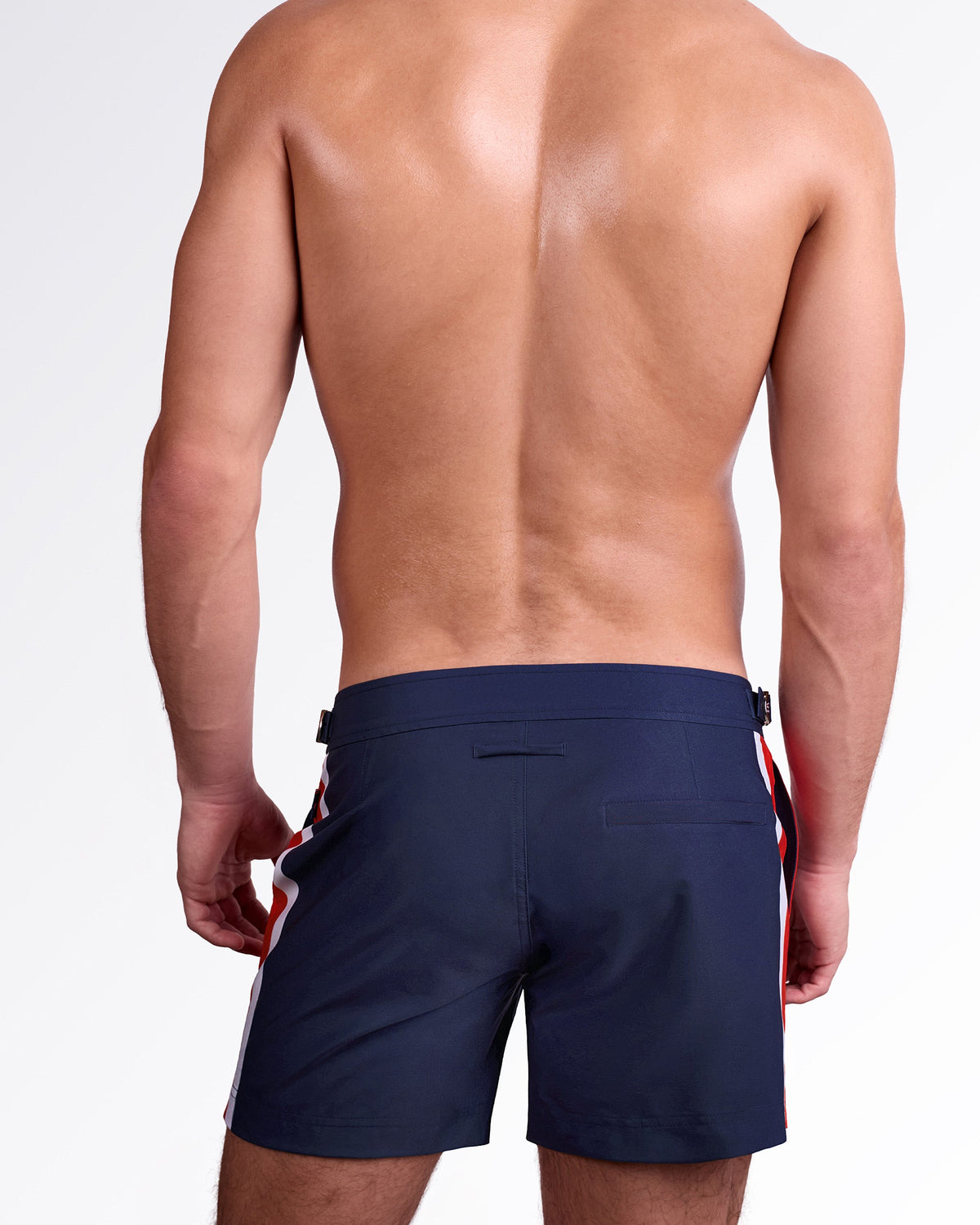 DC2 Miami Maritime Tailored Shorts — back view featuring the navy design, tailored silhouette, and rear welt pocket detail.