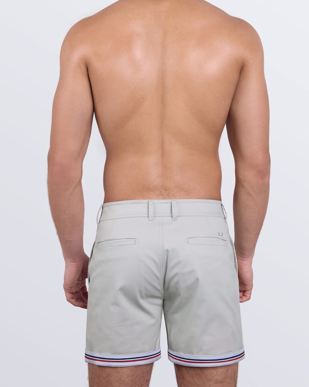 DC2 Soft Grey Shorts — back view showing clean welt pockets and subtle embroidered logo.