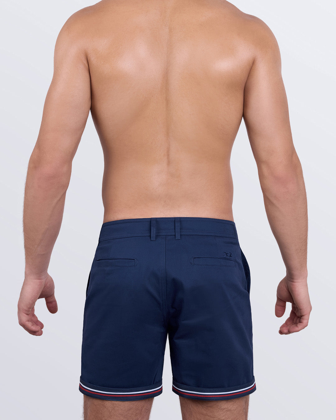 DC2 UNIVERSAL BLUE Street Shorts — back view showing dual welt pockets and subtle DC2 logo embroidery for a clean, elevated finish.