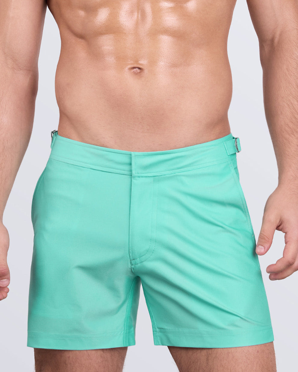 DC2 Aqua Lite Tailored Shorts — front view close-up highlighting the smooth front finish and hidden closure.
