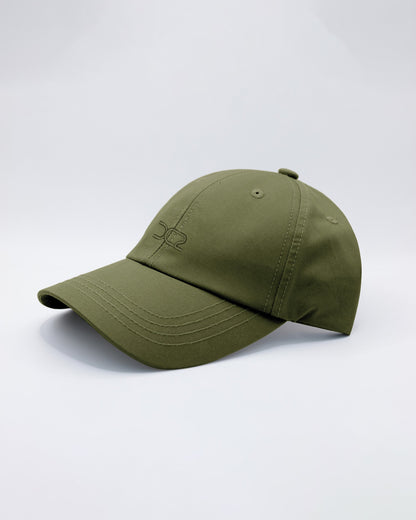 DC2 Resort Cap in Army Green — angled view emphasizing the curved brim, clean stitching, and minimal DC2 embroidery.