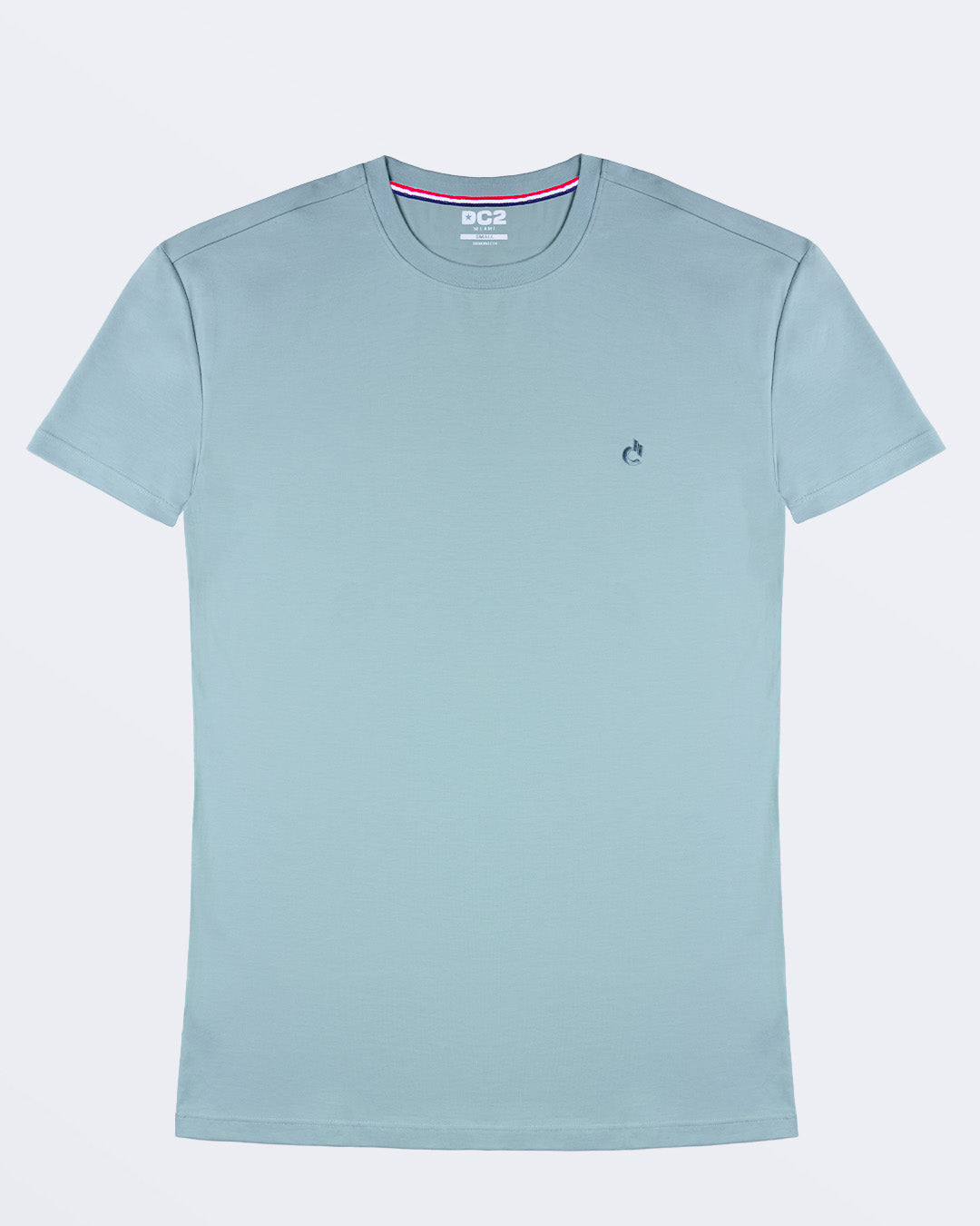 A light teal color modal cotton t-shirt, crafted for stylish casual wear and beachwear by DC2 Miami. Premium quality men's streetwear t-shirt, perfect fit for summer fashion.