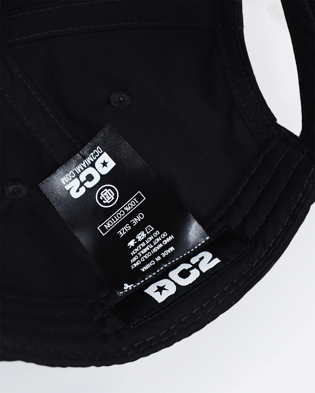 Close-up of a BLACK Baseball Cap from DC2 Clothing from Miami.