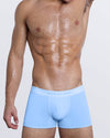 DC2 BOYS DO FALL IN LOVE Modal Boxer Briefs — model wearing light blue boxer briefs, featuring bold waistband text and flattering athletic fit.