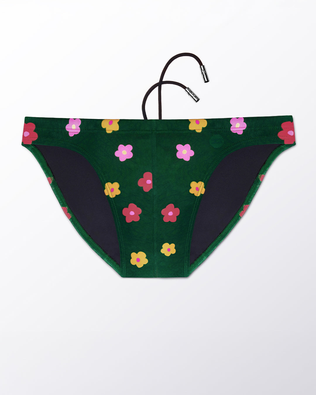 Ghost flat lay of the Buy Myself Flowers Swim Mini Brief, highlighting the floral pattern, contoured front, and minimal coverage fit.