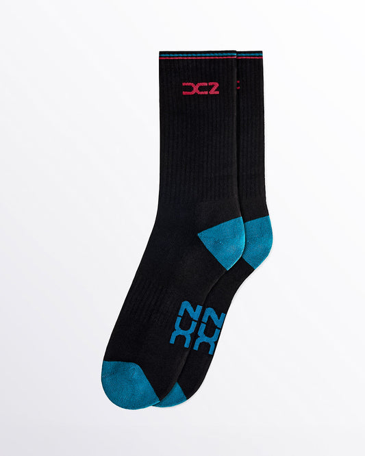 DAILY RIBBED CREW SOCKS - Black + Teal