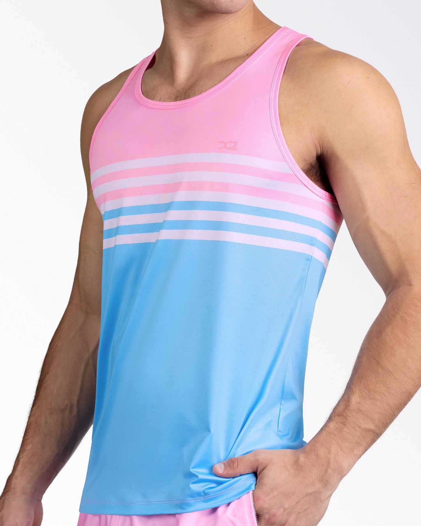 DC2 Equinox Pastels Gym Tank Top — angled side view showcasing tailored fit, smooth stretch performance fabric, and subtle DC2 chest logo.