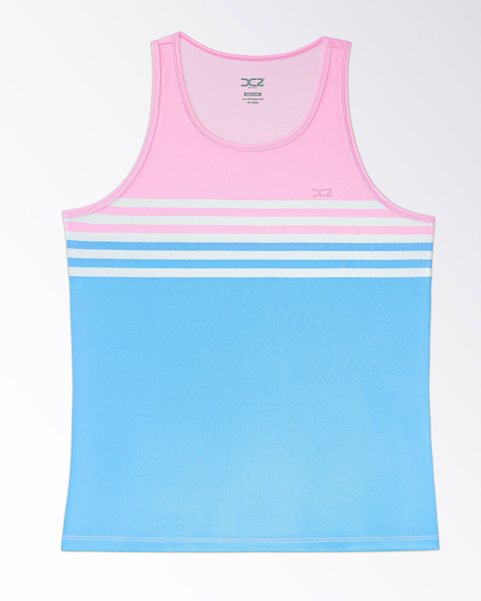 Equinox Pastels Gym Tank Top — gradient color transition, horizontal stripe placement, and lightweight breathable construction.
