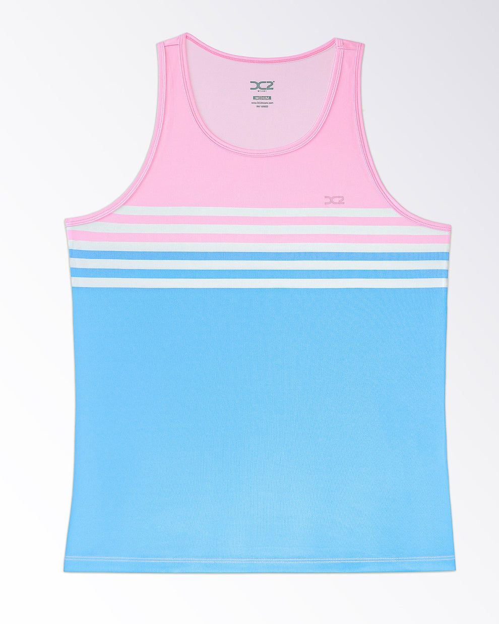 Equinox Pastels Gym Tank Top — gradient color transition, horizontal stripe placement, and lightweight breathable construction.