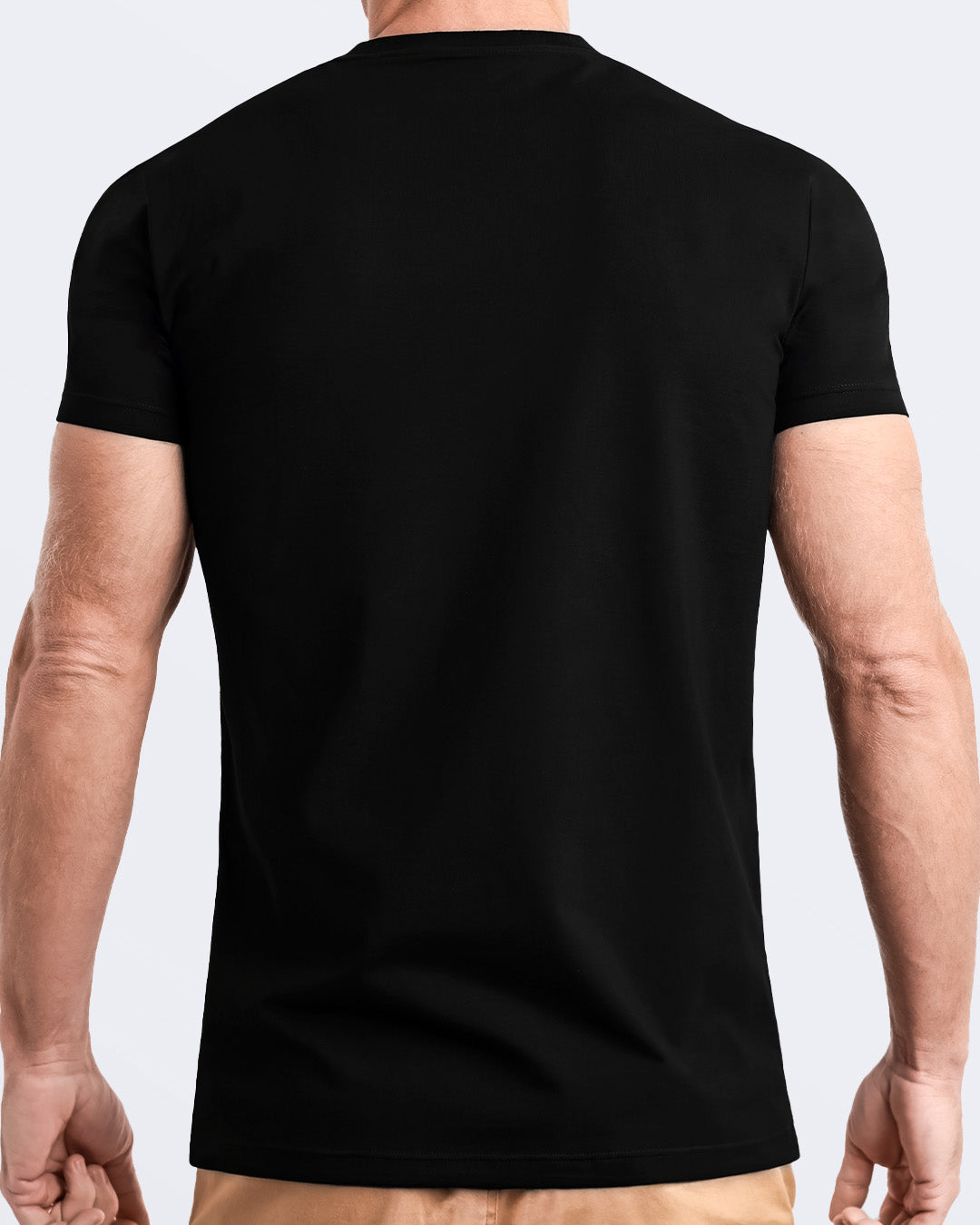 Back view of a solid black men's t-shirt, made from soft, durable and breathable modal cotton. Part of the DC2 Miami men's streetwear and beachwear collection, ideal for casual summer outfits.