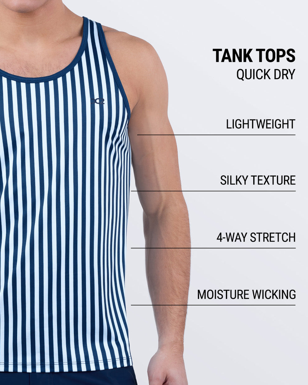 FAST LINES (NAVY BLUE) men’s tank top – moisture-wicking, silky texture, lightweight and 4-way stretch – high-performance gym wear by DC2 Miami