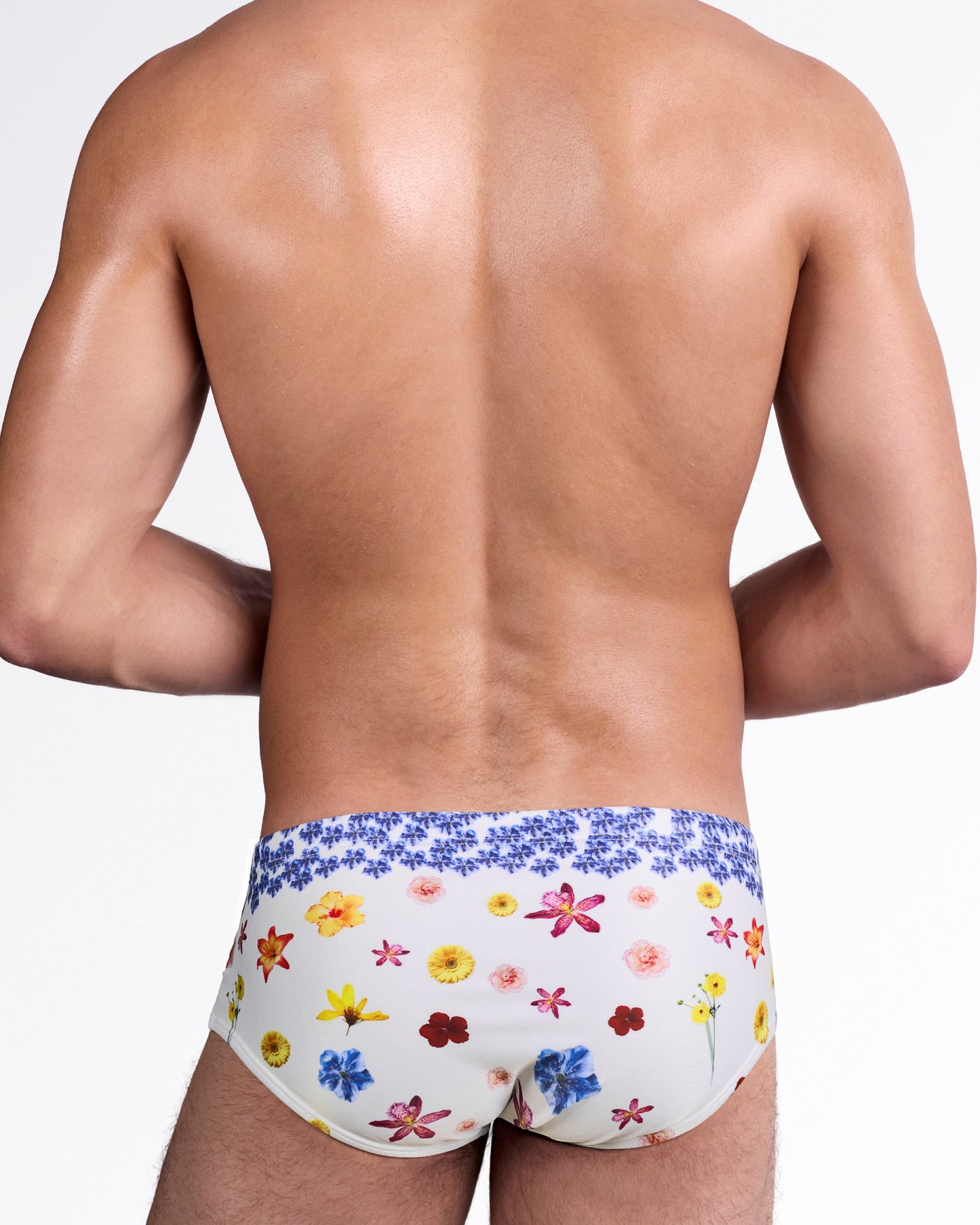 DC2 Flower Powers (Cream) Swim Sunga — back view showing full coverage rear and all-over floral placement against the cream background.