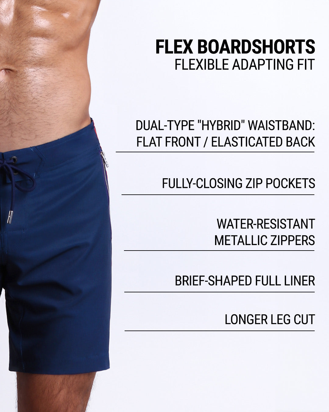 DC2’s Flex Boardshorts are designed to be incredibly flexible, adapting to fit. They come equipped with fully closing zip pockets and water-resistant metal zippers. Additionally, they have a dual-type “hybrid” waistband (flat front/elasticated back), brief-shaped full liner, and longer leg cut.