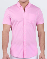 Men’s La Beach en Rose short sleeve cotton shirt by DC2, with front buttons and tonal chest pocket.