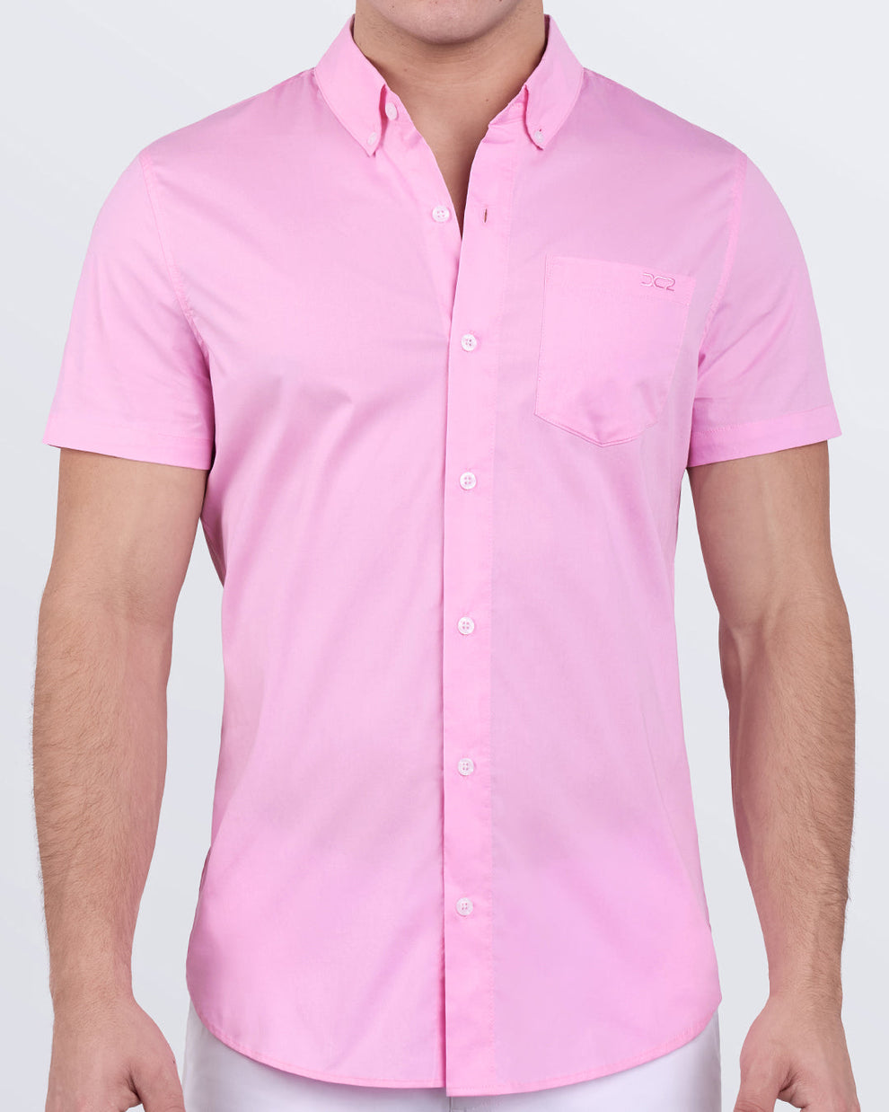 Men’s La Beach en Rose short sleeve cotton shirt by DC2, with front buttons and tonal chest pocket.