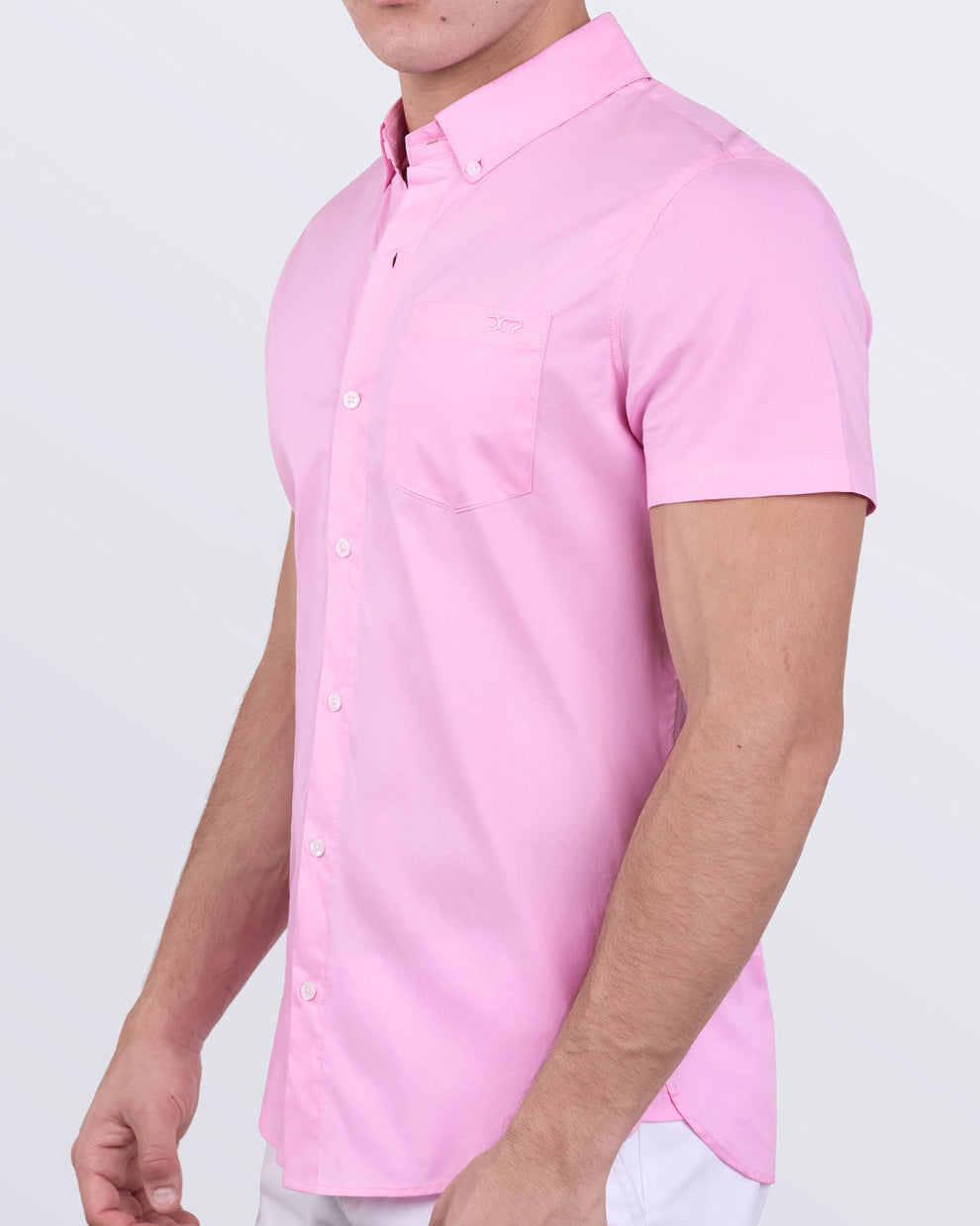 Slim-fit cotton shirt in La Beach en Rose pink, tapered cut with DC2 logo and short sleeves.