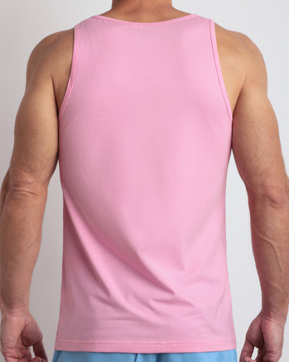 Back view of the LITERALLY PINK men's fitness breathable tank top made of modal cotton blend in a solid bubblegum pink color by DC2 Miami menswear.