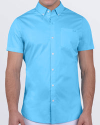 Men's slim-fit cotton shirt in Magnet Blue with button-down collar – DC2 Miami summer menswear