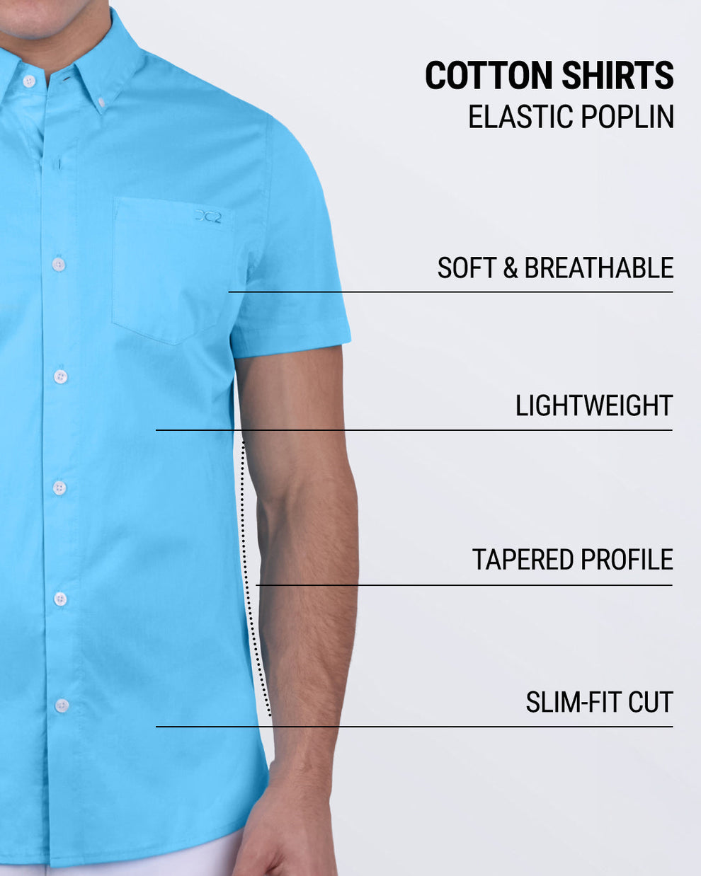 Magnet Blue elastic poplin cotton shirt – soft, breathable, tapered, slim-fit by DC2 Clothing