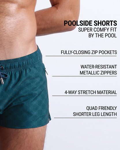 DC2's Poolside Shorts are designed to be incredibly comfortable while lounging by the pool. They come equipped with fully-closing zip pockets and water-resistant metal zippers. Additionally, their 4-way stretch material ensures a perfect fit, while their shorter leg length design makes them quad-friendly