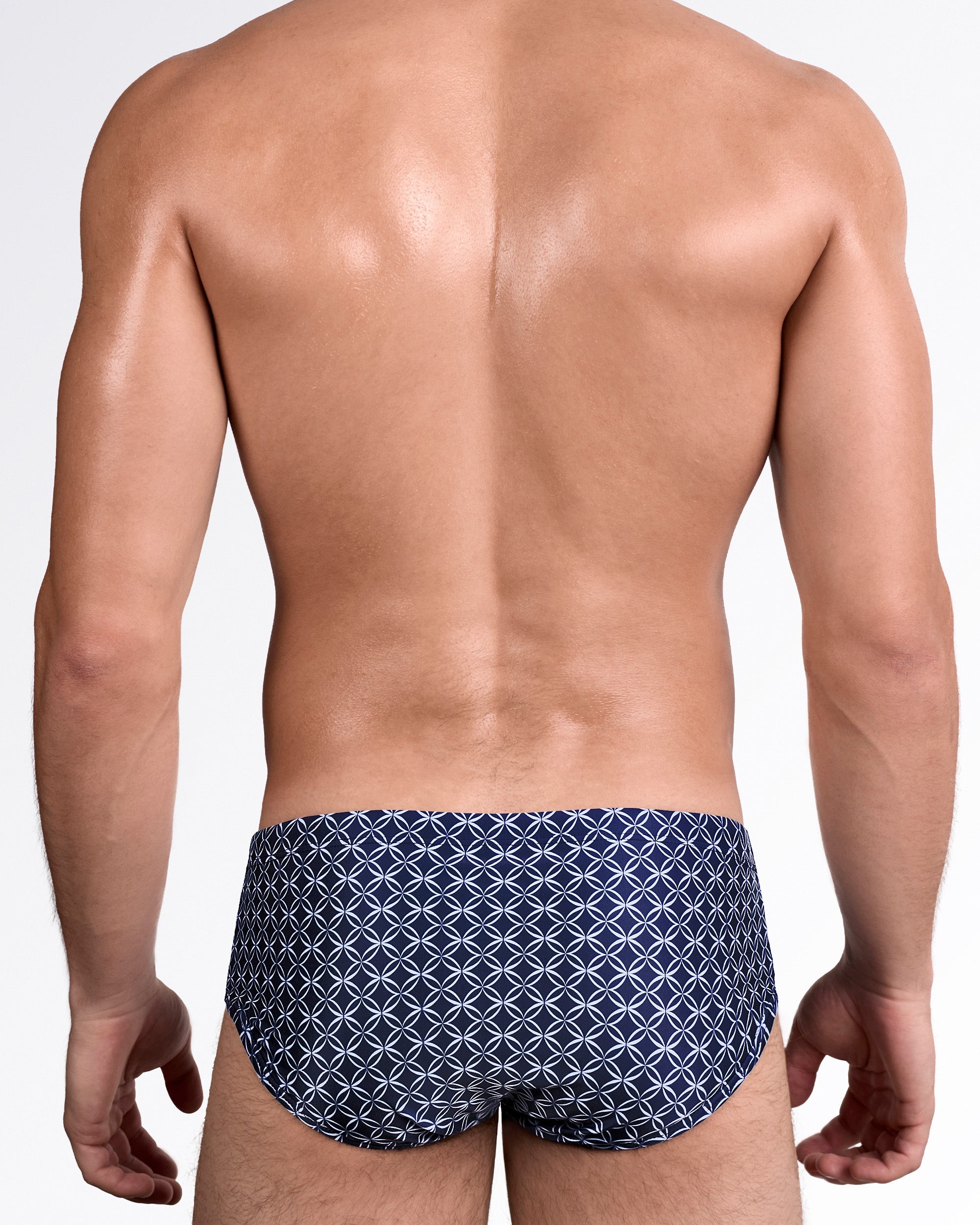 DC2 Mono Waves (Blue) Swim Sunga — back view showing full coverage rear with continuous monochrome wave pattern across the entire back panel.