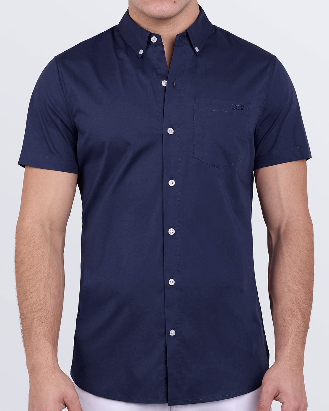 Men’s Navy Boomer short sleeve cotton shirt with front buttons and pocket, by DC2 Miami.