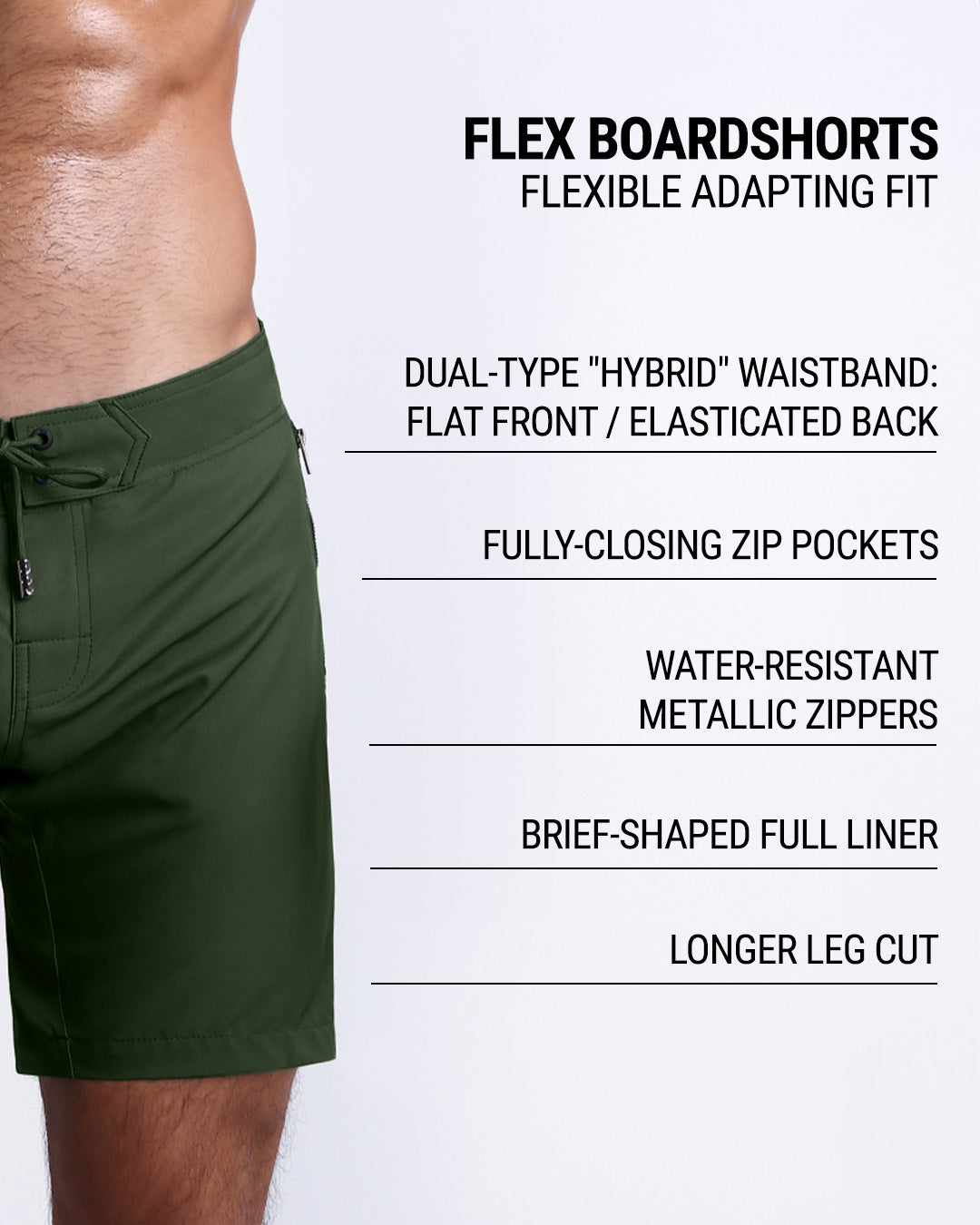 DC2’s Flex Boardshorts are designed to be incredibly flexible, adapting to fit. They come equipped with fully closing zip pockets and water-resistant metal zippers. Additionally, they have a dual-type “hybrid” waistband (flat front/elasticated back), brief-shaped full liner, and longer leg cut.