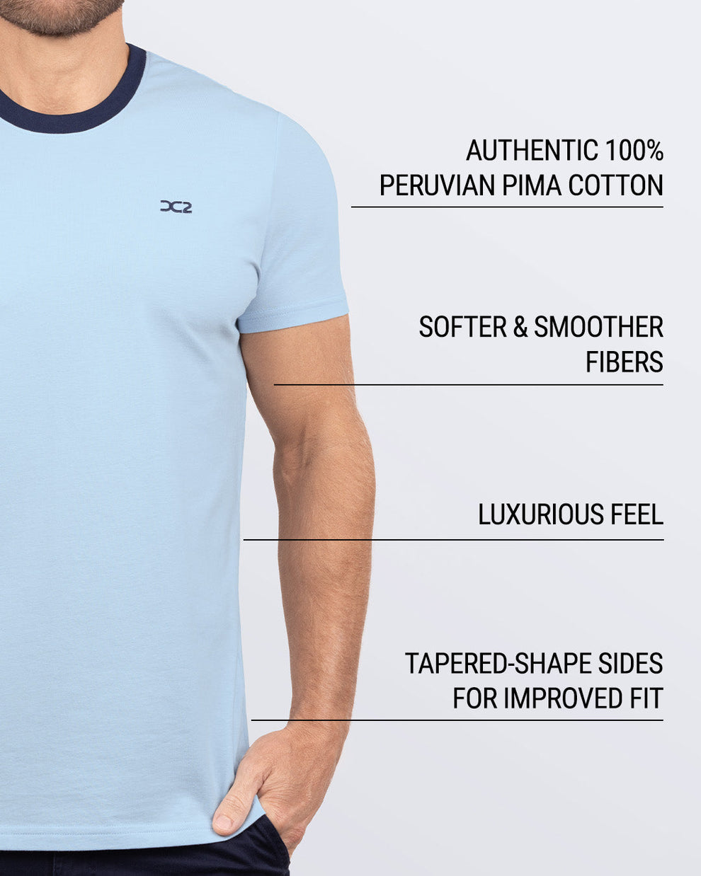 Men’s Pima Cotton T-Shirt by DC2 Miami. Made from 100% Peruvian Pima cotton with softer, smoother fibers, a luxurious feel, and a tapered fit for a modern silhouette.