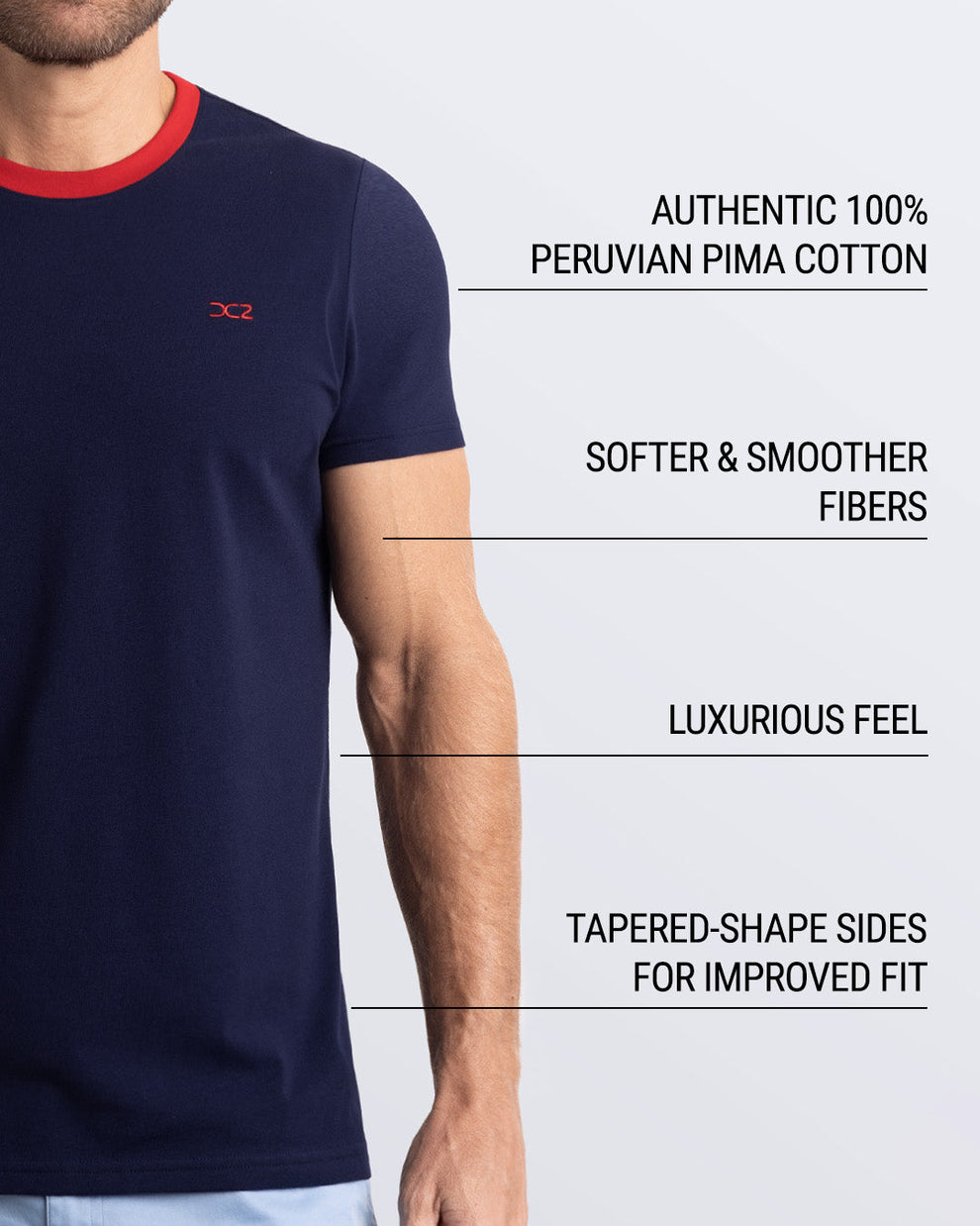 Men’s Pima Cotton T-Shirt by DC2 Miami. Made from 100% Peruvian Pima cotton with softer, smoother fibers, a luxurious feel, and a tapered fit for a modern silhouette.