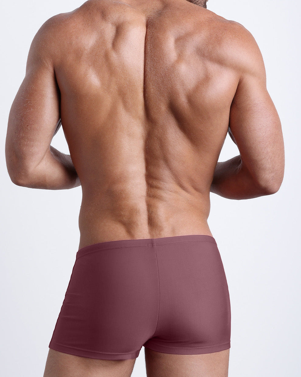 DC2 SANDBAR RED Swim Trunks — back view showing contoured fit and smooth, seamless back coverage.