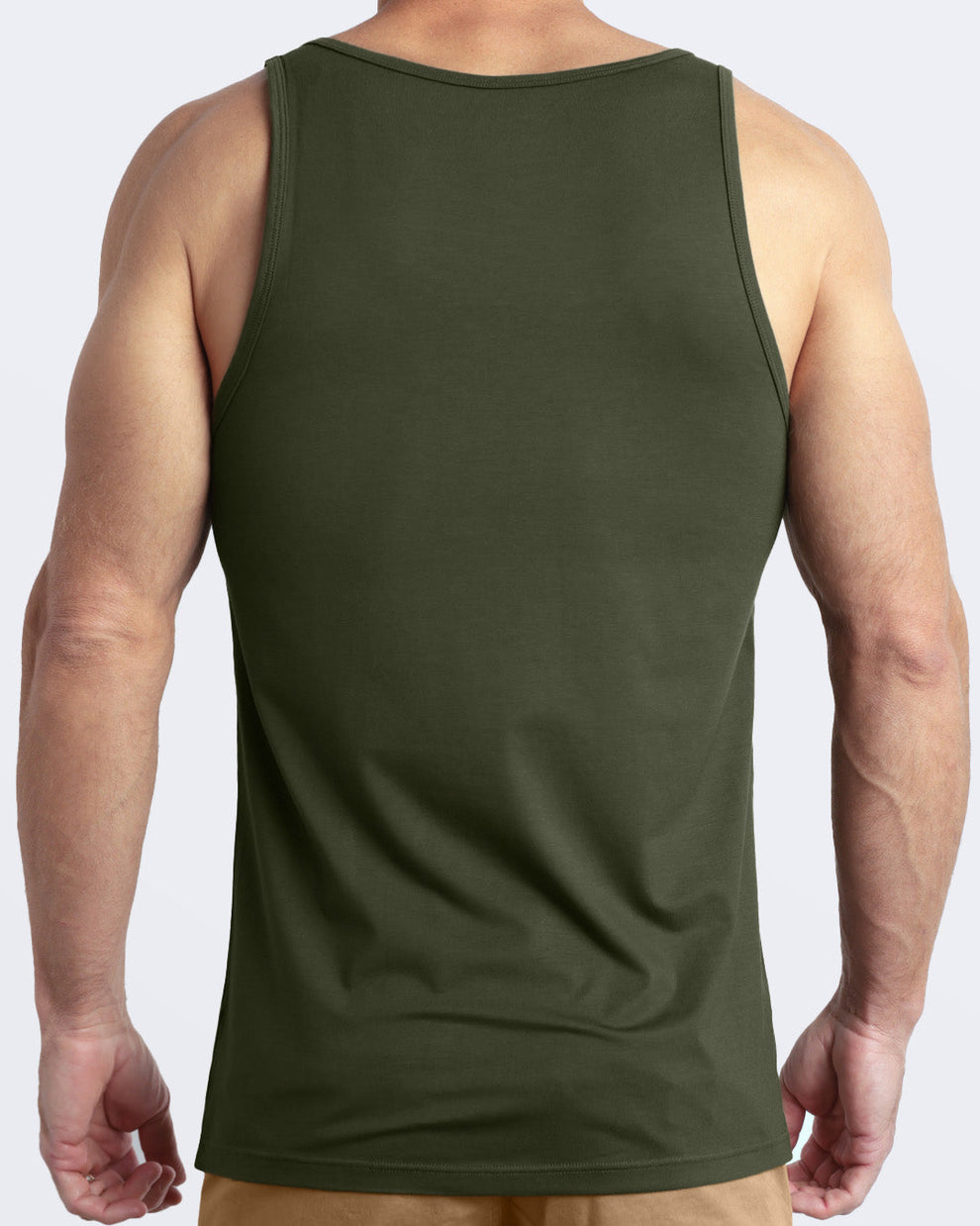 Back view of the SLICK GREEN men's fitness breathable tank top made of modal cotton blend in a green color by DC2 Miami menswear.