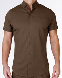 DC2 Miami That's That Me Espresso Stretch Shirt – men's slim-fit short sleeve button-down in espresso brown with chest pocket