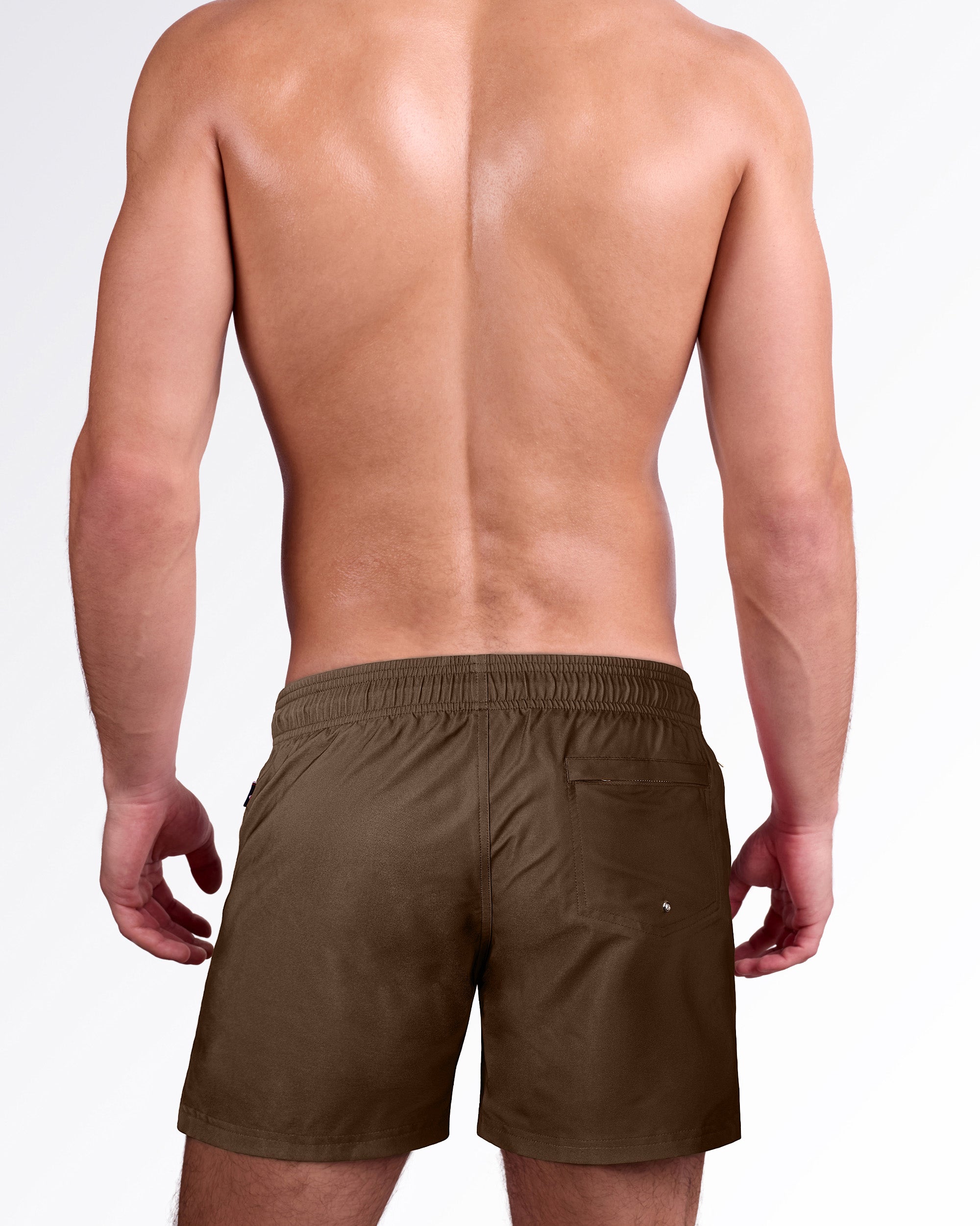 Back view of the That’s That Me Espresso Resort Shorts showcasing espresso brown fabric, rear pocket detail, and comfortable vacation-ready design.