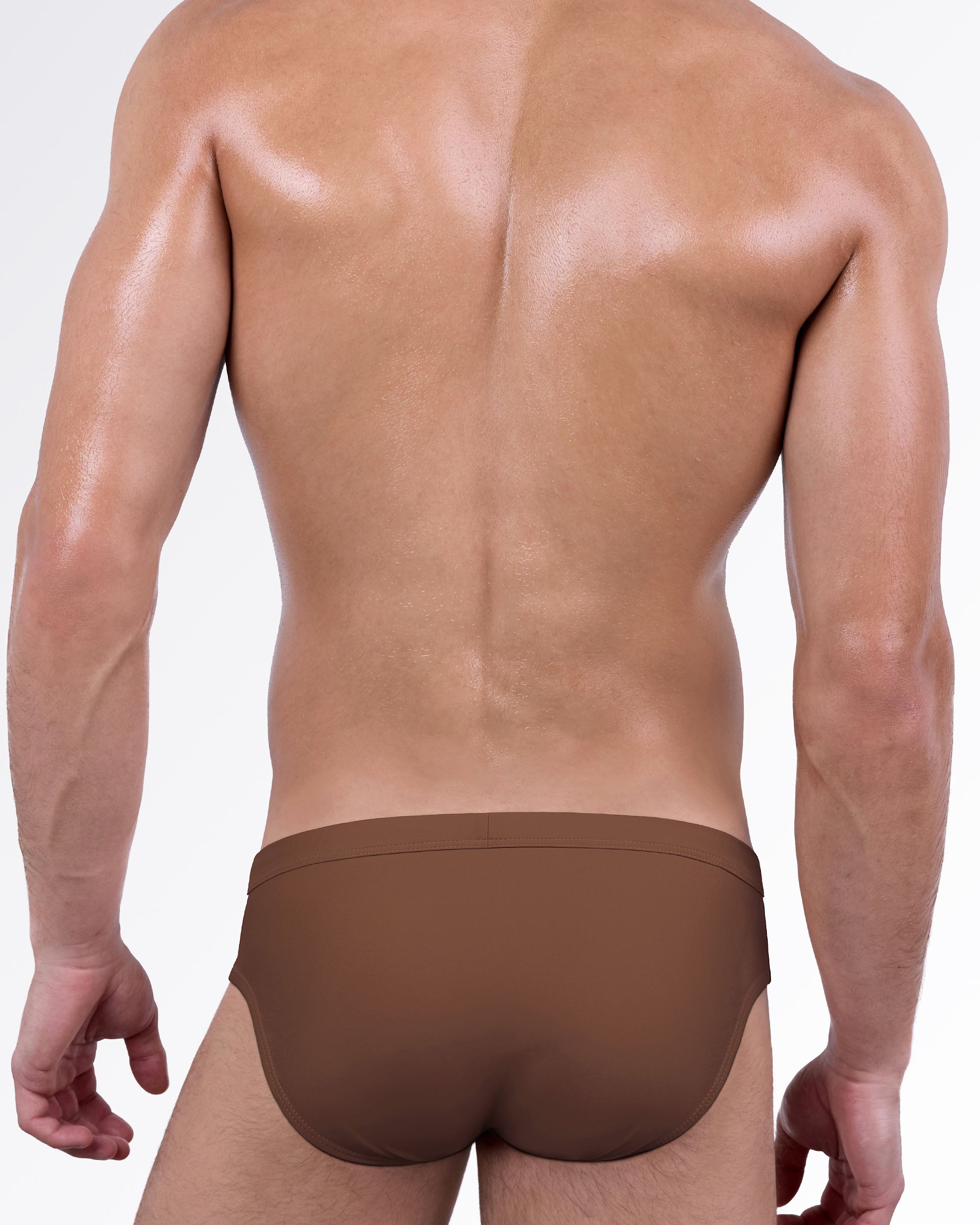 Back view of the That’s That Me Espresso Swim Brief showcasing a sleek espresso brown design, full rear coverage, and modern swim fit.