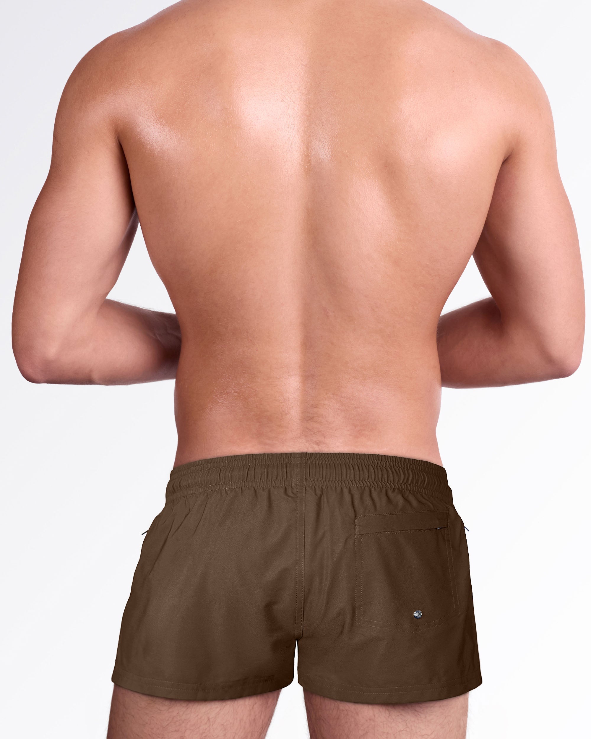 Back view of That’s That Me Espresso Poolside Shorts by DC2 Miami with rear pocket detail, clean espresso finish and modern swim silhouette.