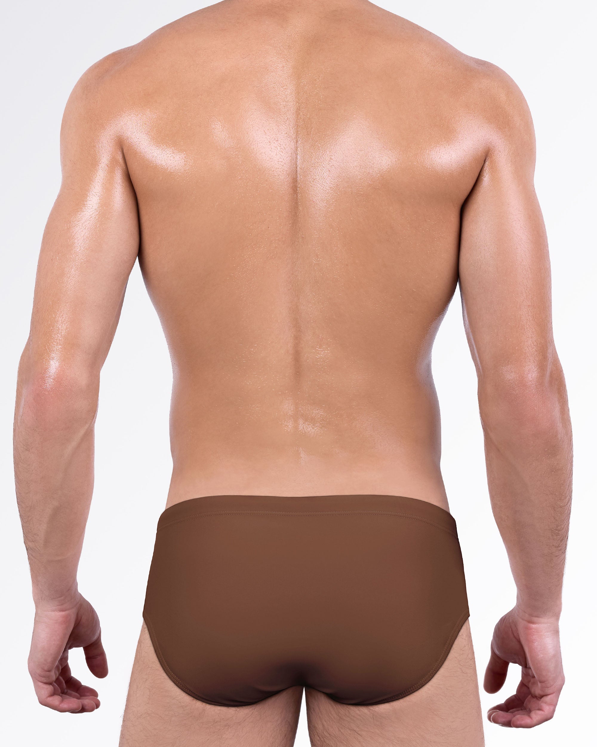 Back view of the That’s That Me Espresso Swim Sunga showcasing a smooth espresso brown finish, streamlined fit, and minimal men's swimwear design.