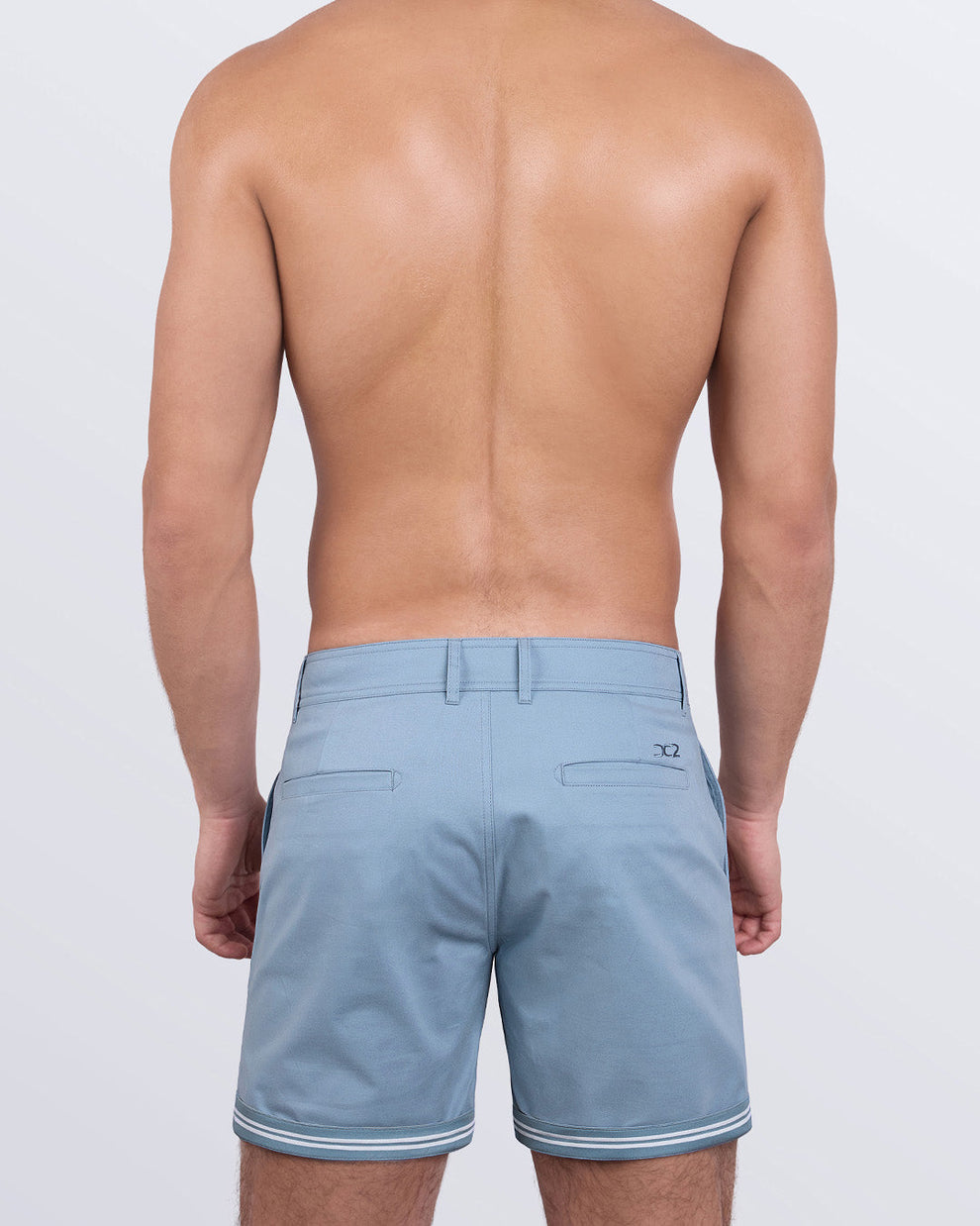 Back view of Ultimate Blue Street Shorts — welt pockets and DC2 logo embroidered above right pocket.
