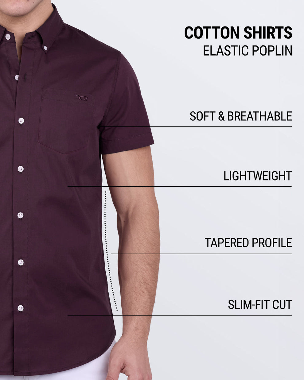 DC2 Very Berry shirt – breathable, lightweight, and slim-cut cotton shirt with a tapered profile.