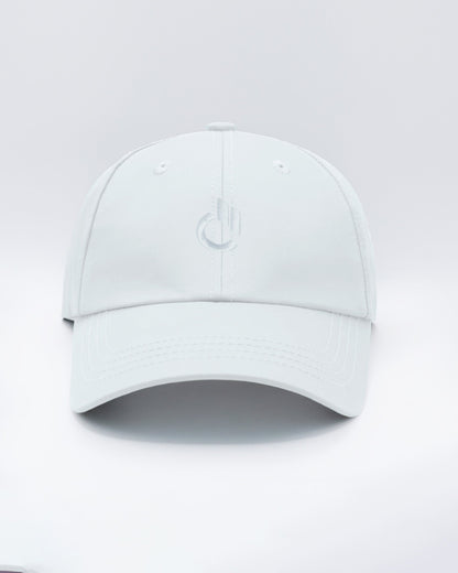 DC2 Resort Cap in White — front view showcasing a curved brim, structured crown, and tonal embroidered DC2 logo.
