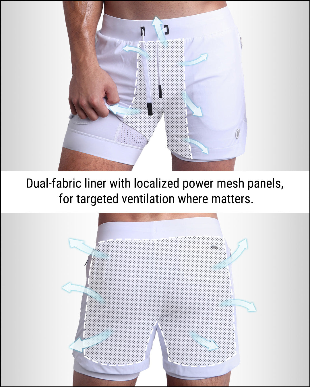 WHITE - Endurance Shorts Lined 2-in-1